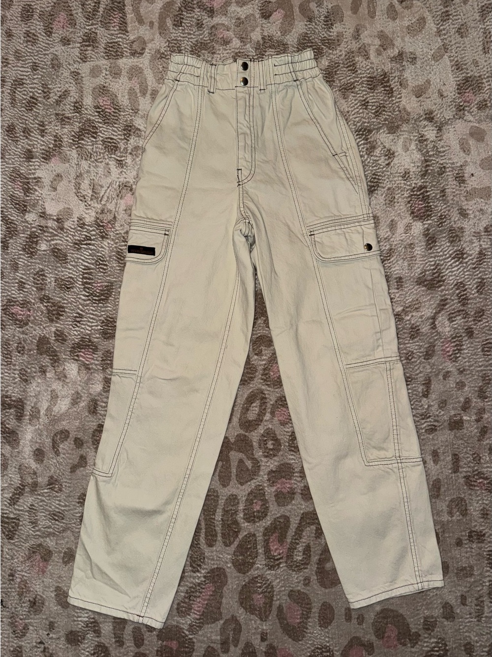BDG Cream Utility Cargo Pants with High Elastic Waist